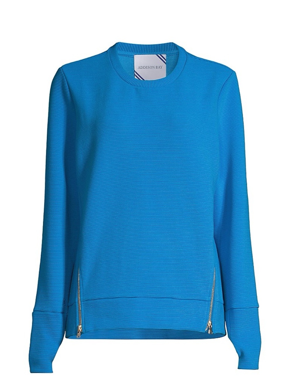 Addison Bay Everyday Ribbed Crewneck Sweatshirt M Blue Zip